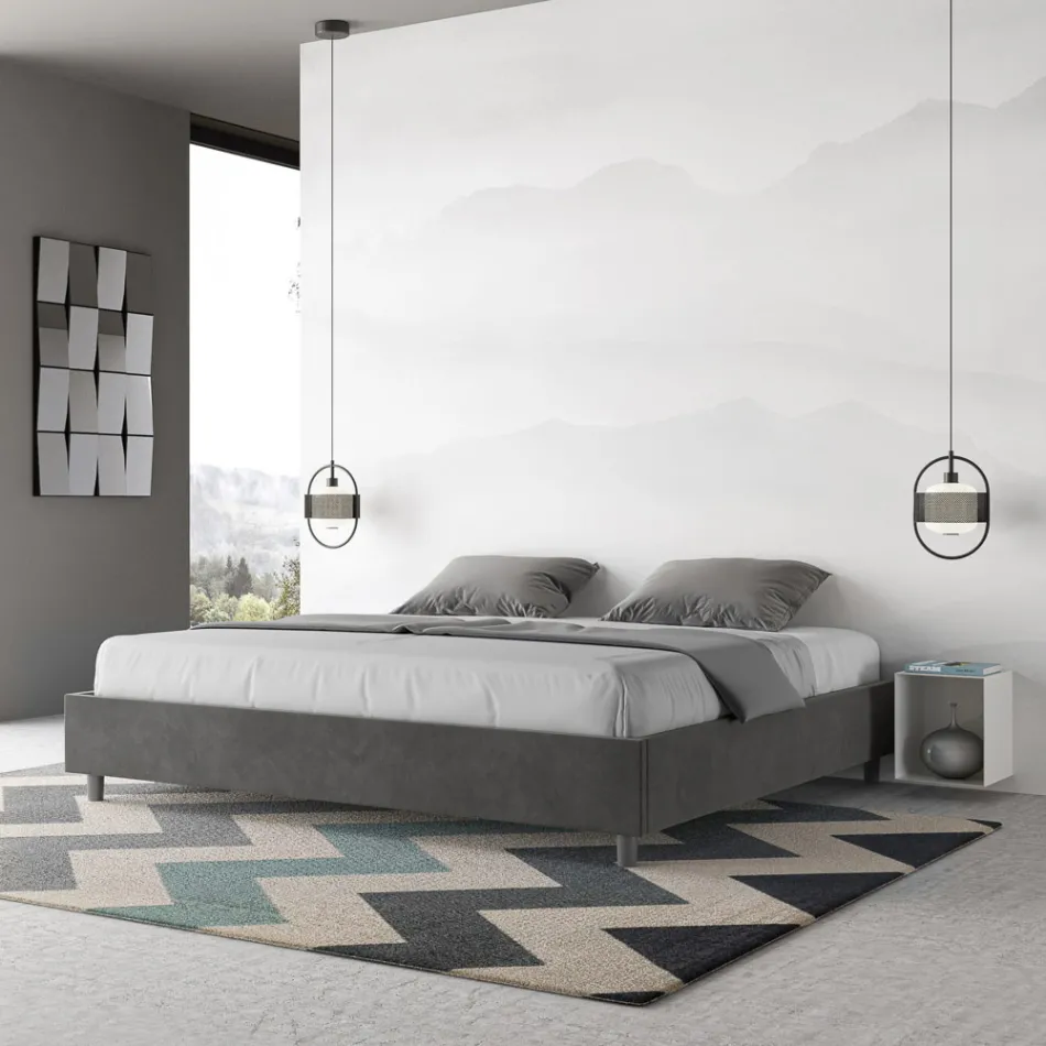 Cama de casal 190x200 cm revestida em microfibra, fabricada na Itália - Athlete Viadurini