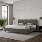 Cama de casal 200x200 cm com cabeceira em microfibra, fabricada na Itália - Pallone Viadurini