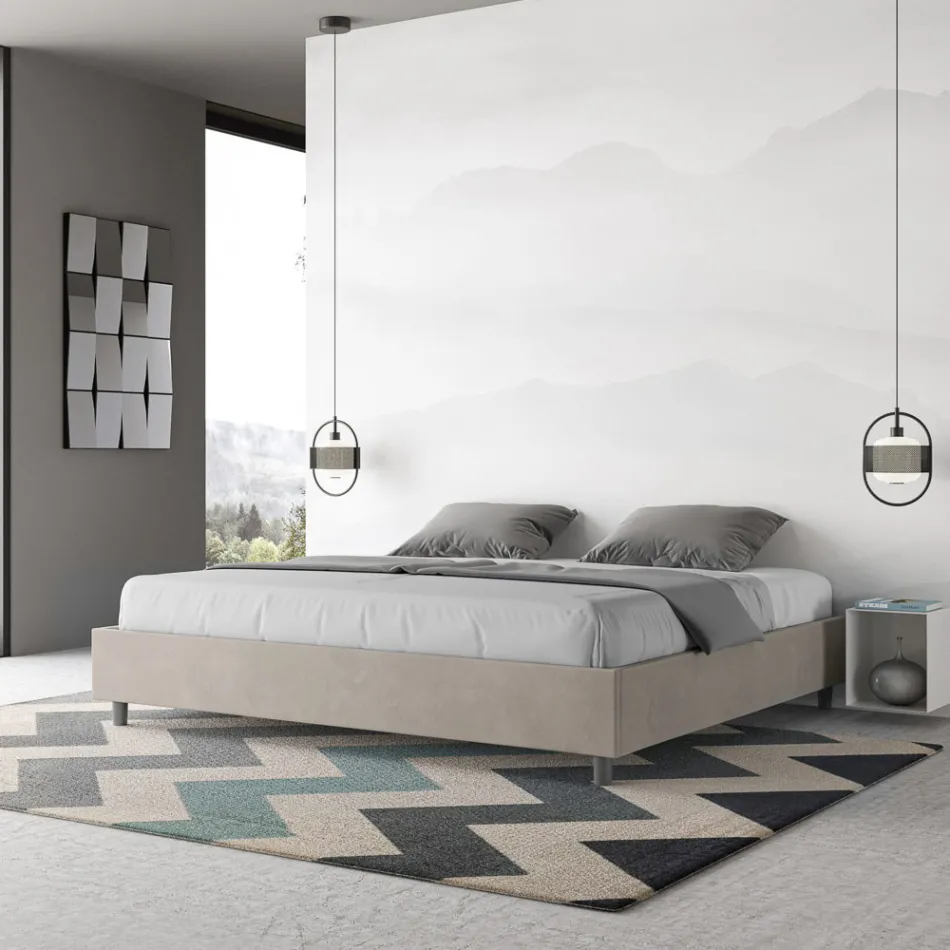 Cama de casal 200x200 cm revestida em microfibra, fabricada na Itália - Athlete Viadurini