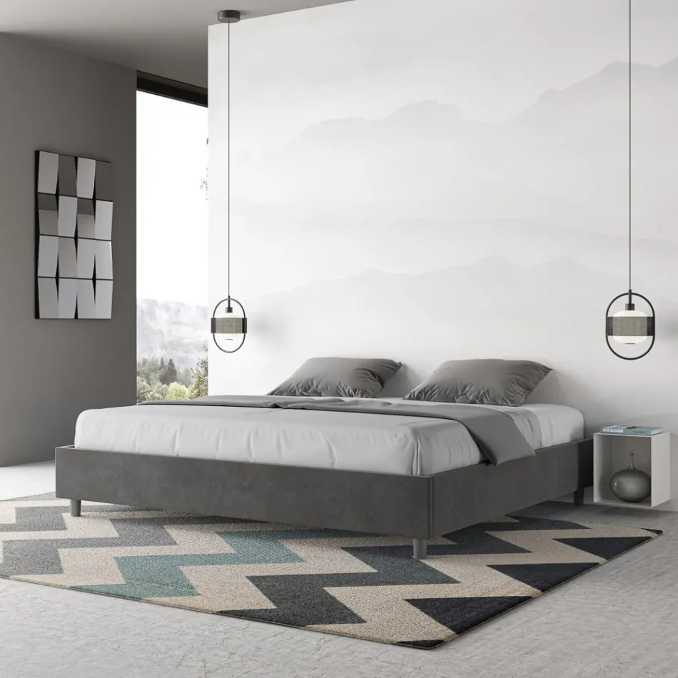 Cama de casal 200x200 cm revestida em microfibra, fabricada na Itália - Athlete Viadurini