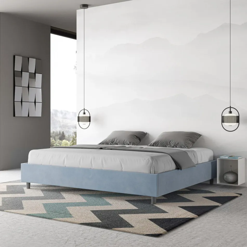 Cama de casal 200x200 cm revestida em microfibra, fabricada na Itália - Athlete Viadurini