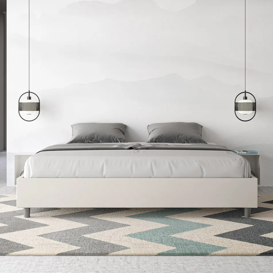 Cama de casal 200x200 cm estofada em couro sintético, fabricada na Itália - Athlete Viadurini