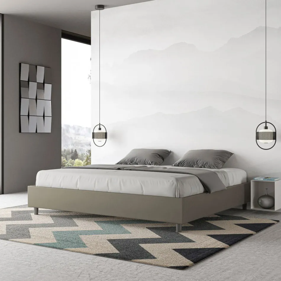 Cama de casal 200x200 cm estofada em couro sintético, fabricada na Itália - Athlete Viadurini