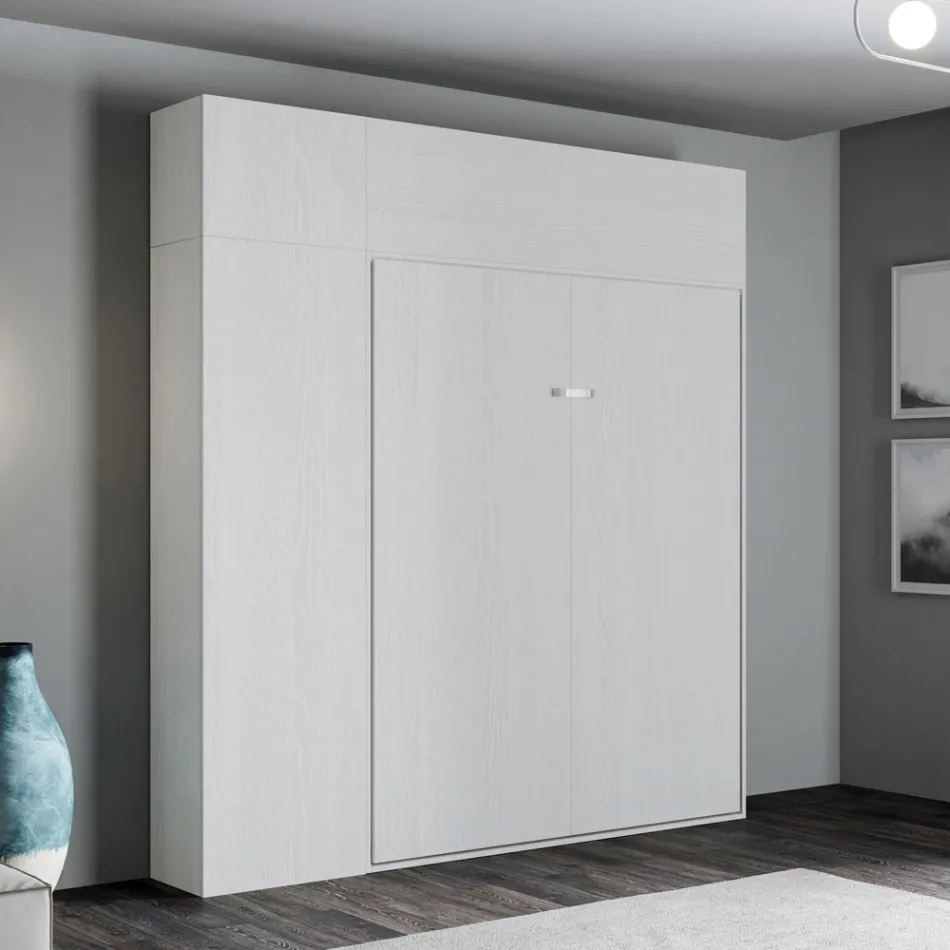 Cama de casal dobrável vertical com armário de parede e coluna - Magicompare Viadurini