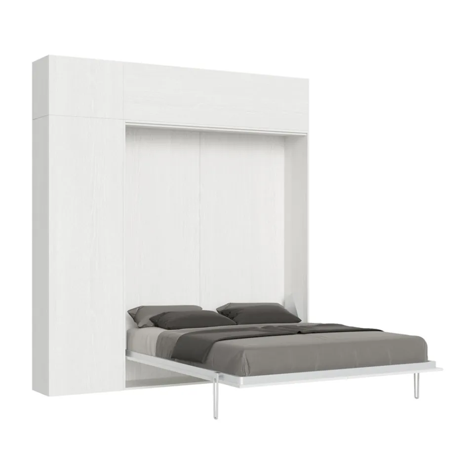 Cama de casal dobrável vertical com armário de parede e coluna - Magicompare Viadurini