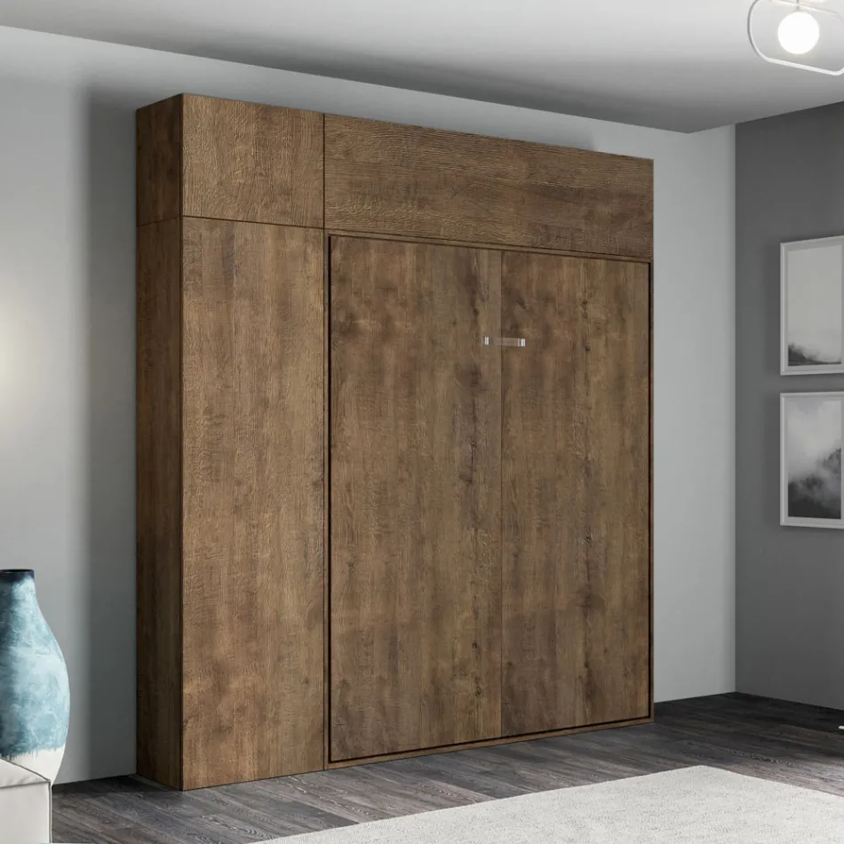 Cama de casal dobrável vertical com armário de parede e coluna - Magicompare Viadurini