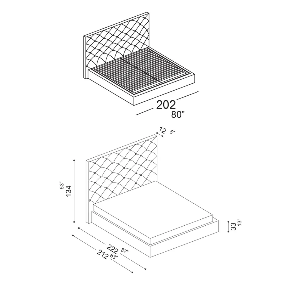 Cama de casal Capitonné com armazenamento opcional Fabricado na Itália - Sciocco Viadurini