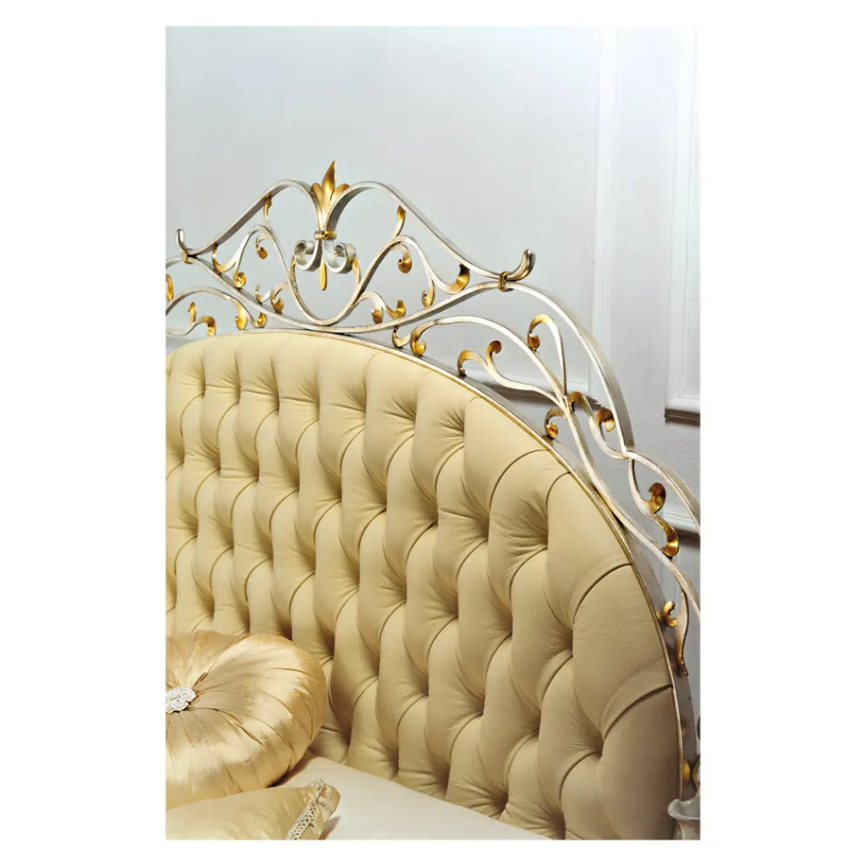 Cama de Casal Clássica e Sumptuosa em Ferro e Couro Made in Italy - Laki Viadurini