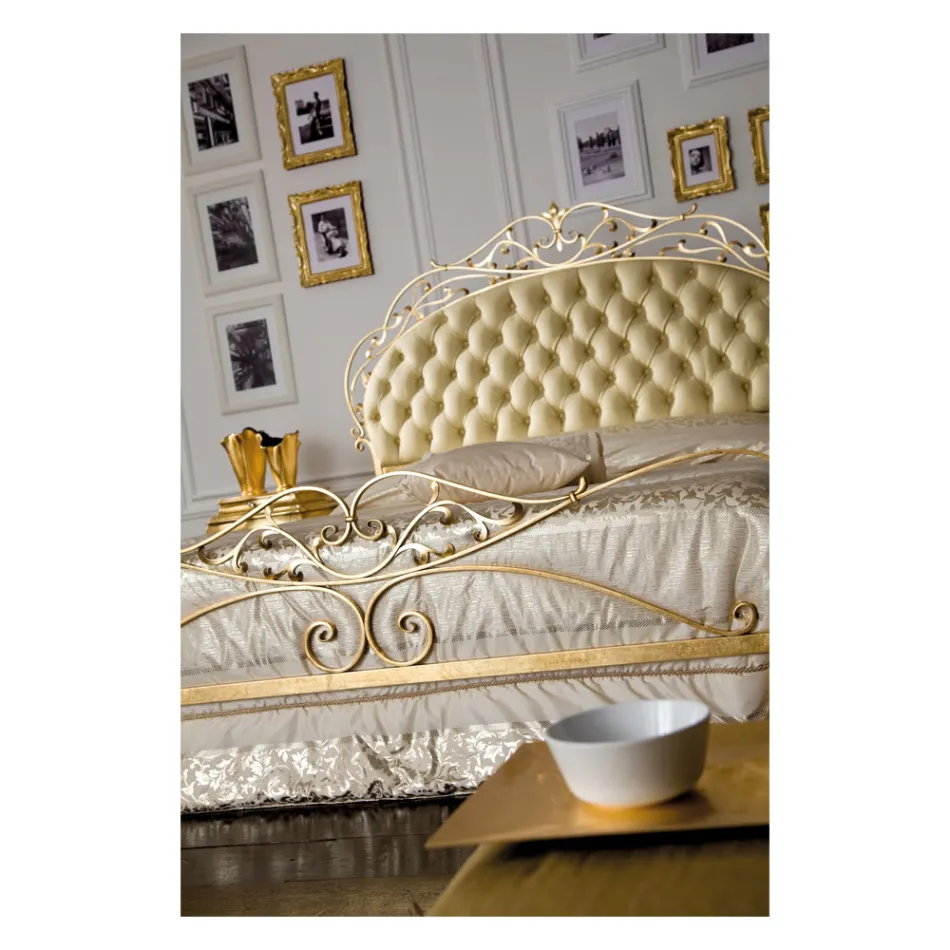 Cama de Casal Clássica e Sumptuosa em Ferro e Couro Made in Italy - Laki Viadurini