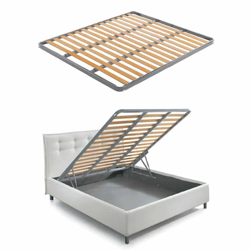 Cama de casal com gaveta acolchoada em couro ecológico Made in Italy - Paolo Viadurini