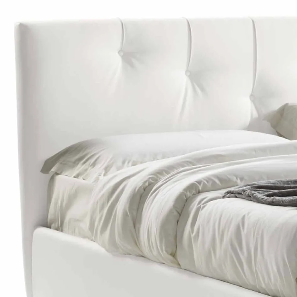 Cama de Casal com Recipiente Acolchoado em Couro Artificial Made in Italy - Máscara Viadurini