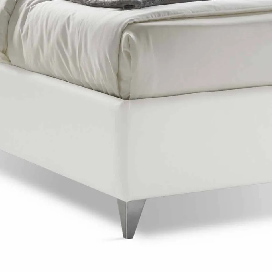 Cama de Casal com Recipiente Acolchoado em Couro Artificial Made in Italy - Máscara Viadurini