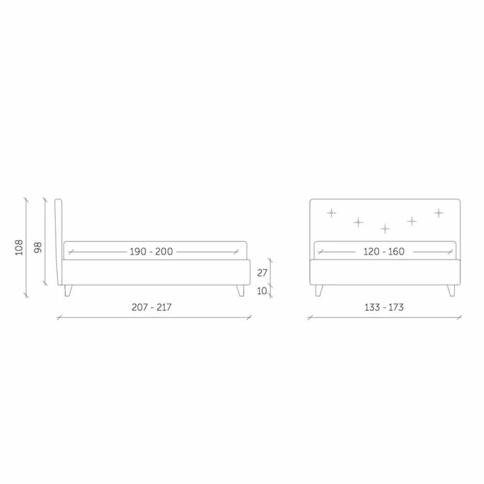 Cama de Casal com Recipiente Acolchoado em Couro Artificial Made in Italy - Máscara Viadurini