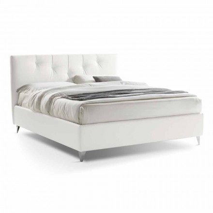 Cama de Casal com Recipiente Acolchoado em Couro Artificial Made in Italy - Máscara Viadurini
