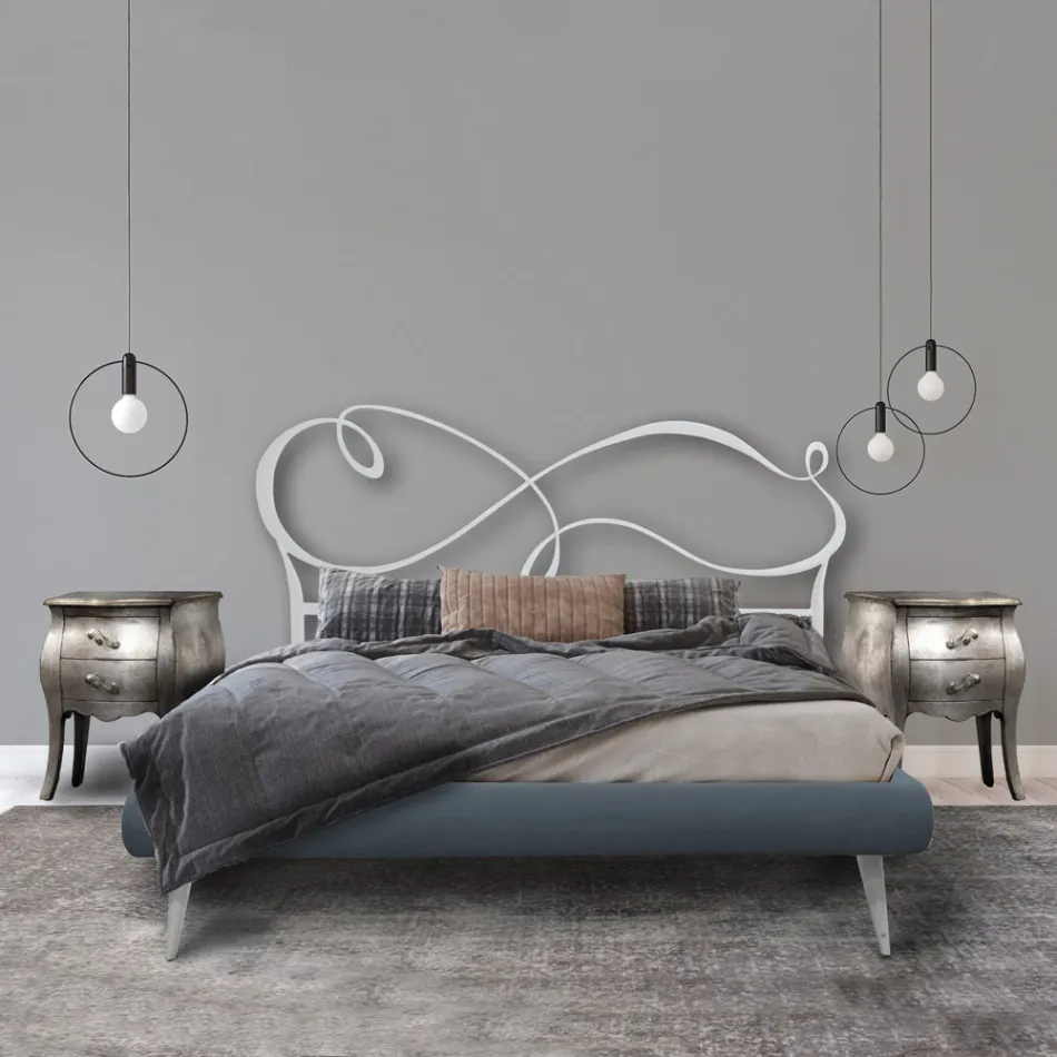 Cama de casal com estrado estofado em diversos acabamentos Made in Italy - Design Viadurini