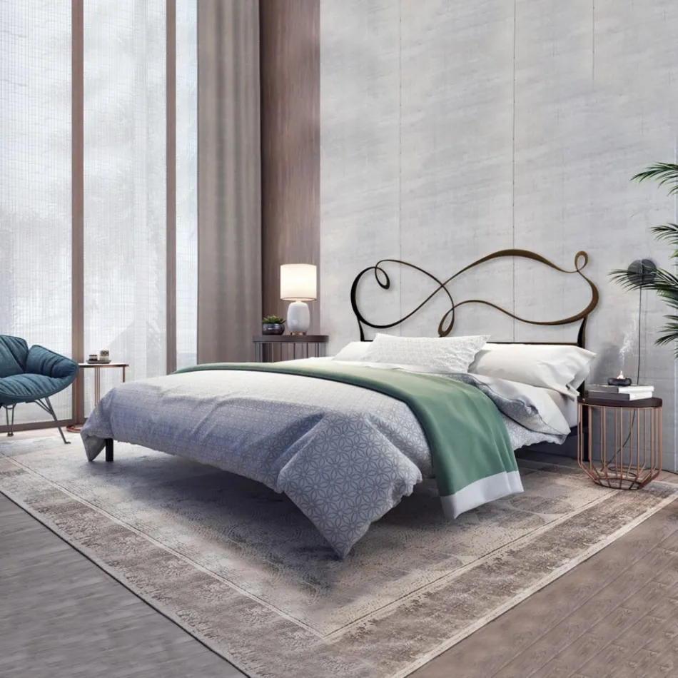 Cama de casal em ferro maciço e estrado tubular Fabricado na Itália - Design Viadurini