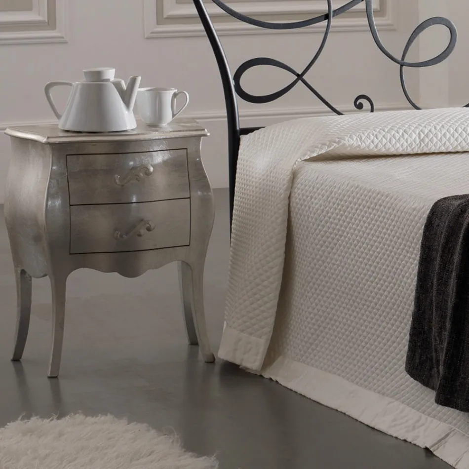 Cama de casal com travesseiros, colchão e 2 mesas de cabeceira Fabricado na Itália - Natural Viadurini