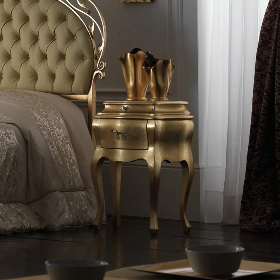 Cama de casal com colchão, travesseiros e 2 mesas de cabeceira Fabricado na Itália - Laki Viadurini