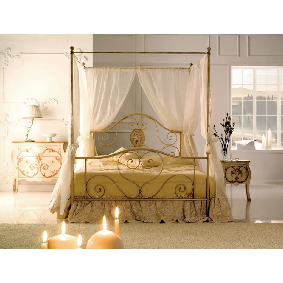 Cama de casal com estribo de ferro tubular coordenado Made in Italy - Chic Viadurini