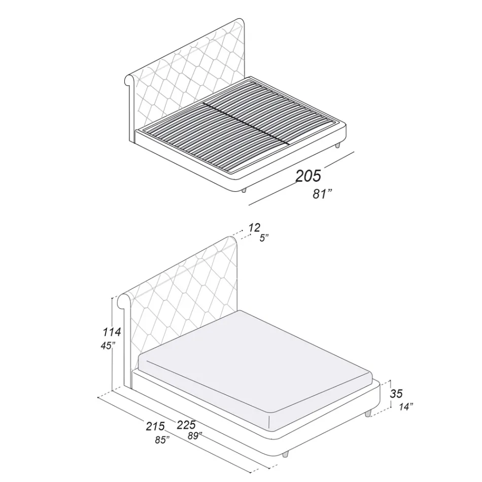 Cama de Casal com Estrutura de Madeira Revestida em Poliuretano - Virada Viadurini