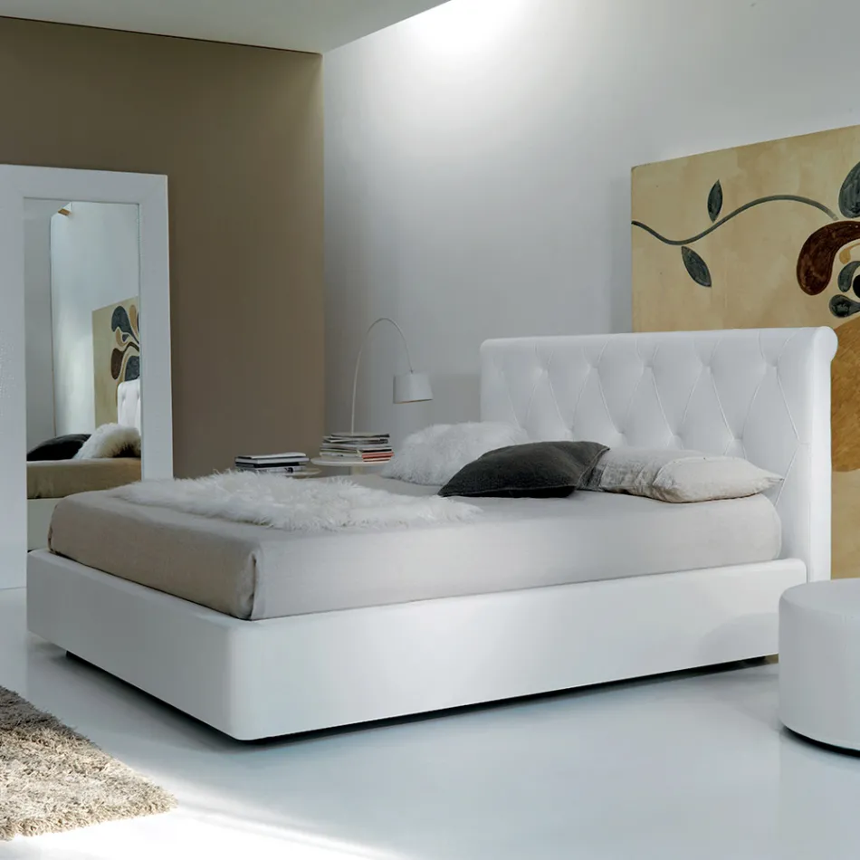 Cama de Casal com Estrutura de Madeira Revestida em Poliuretano - Virada Viadurini