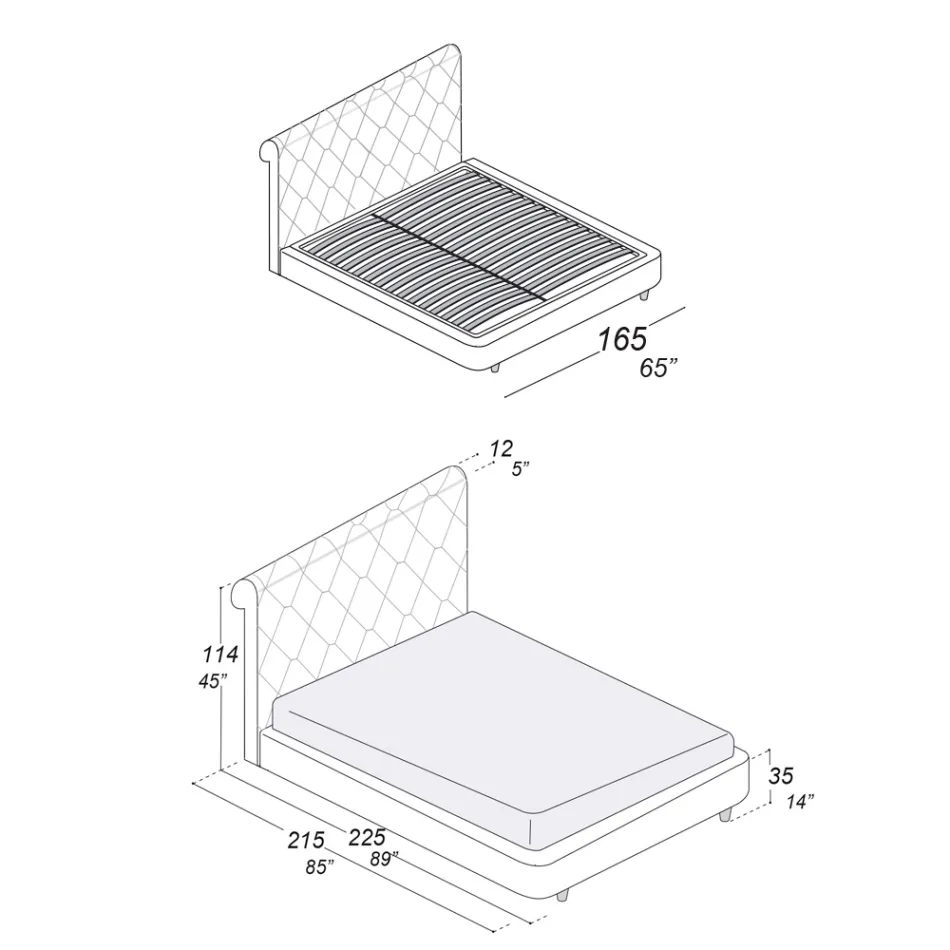 Cama de Casal com Estrutura de Madeira Revestida em Poliuretano - Virada Viadurini