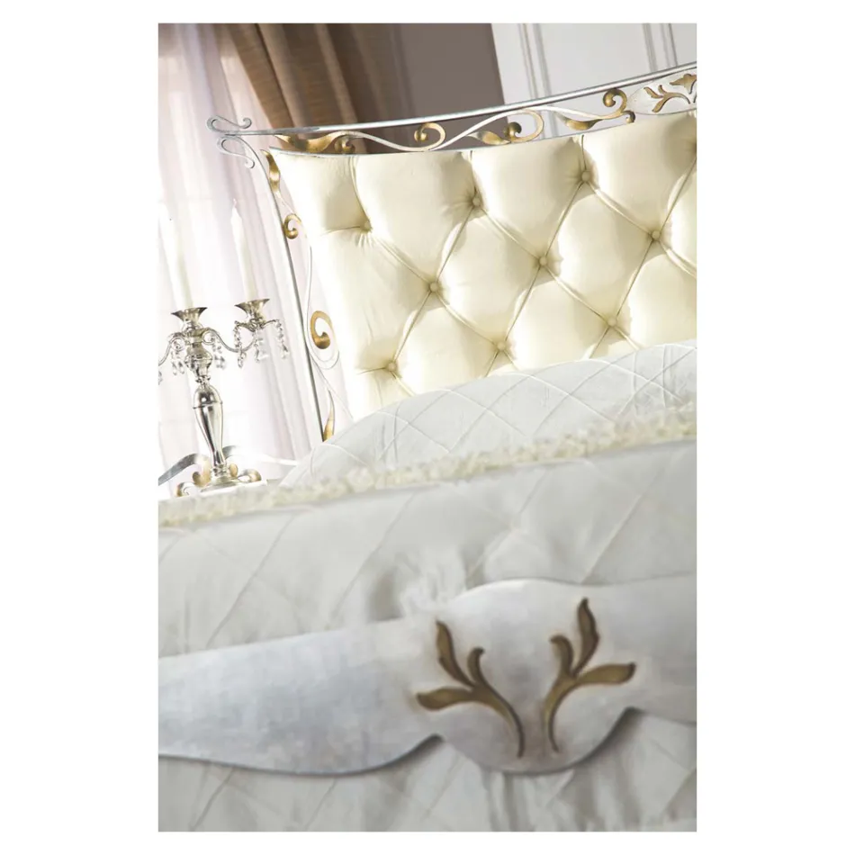 Cama de casal estilo clássico em ferro e couro fabricado na Itália - King Viadurini