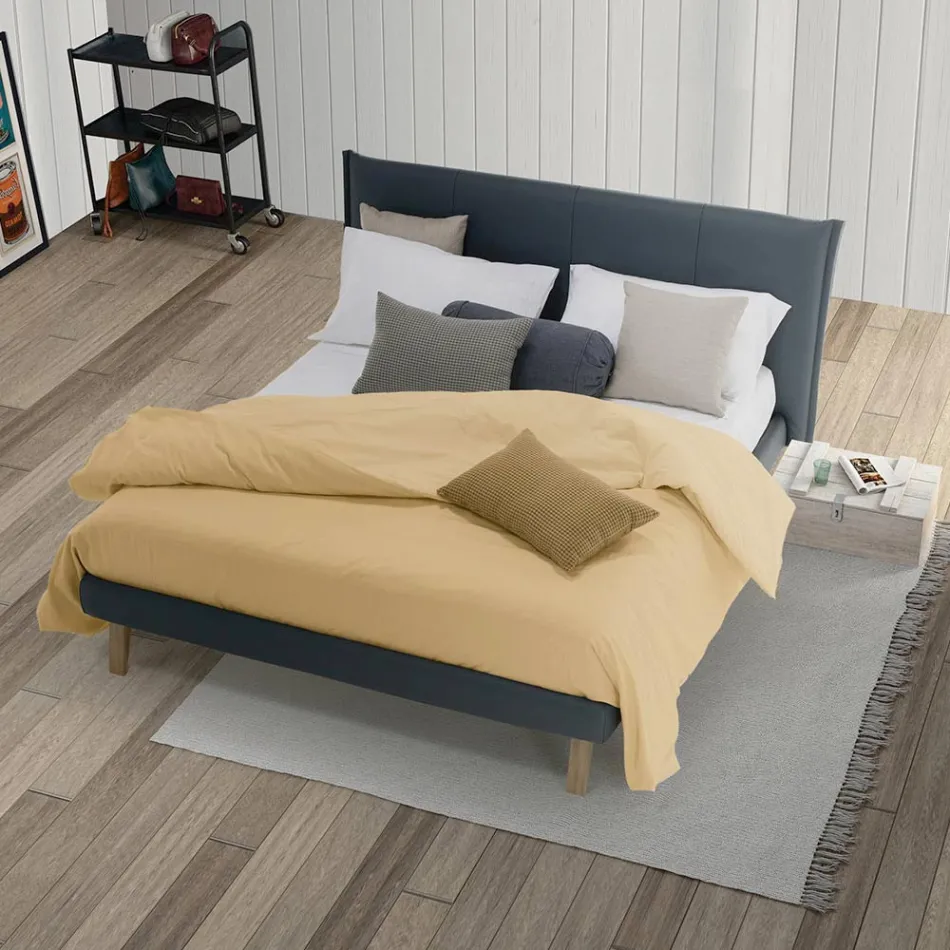 Cama de casal de design luxuoso em couro ecológico ou tecido fabricado na Itália - Generus Viadurini