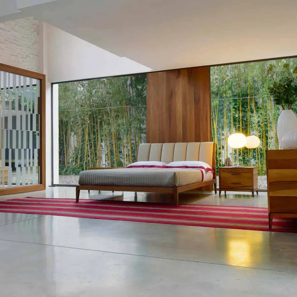 Cama de casal design com cabeça estofada em couro Menardo Viadurini