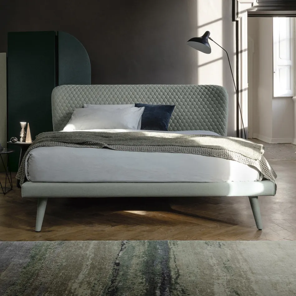 Cama de casal, sem recipiente, design contemporâneo Corolle by Bolzan Viadurini