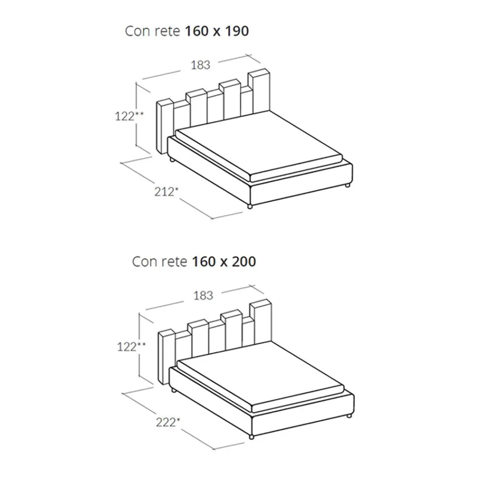 Cama de casal estofada moderna de alta qualidade em azul ou cinza - Kenzo Viadurini