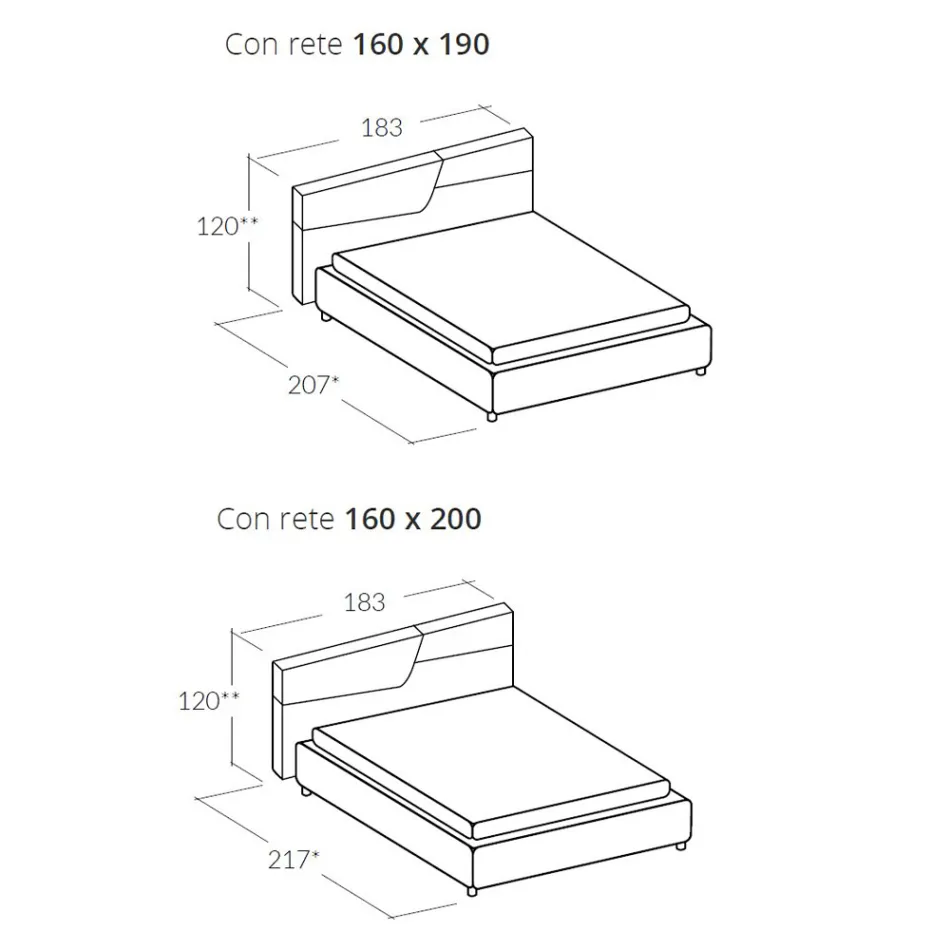 Cama de casal design moderno com cabeceira plissada ou acolchoada - Alano Viadurini