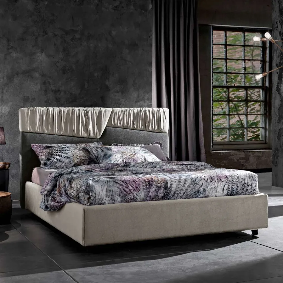 Cama de casal design moderno com cabeceira plissada ou acolchoada - Alano Viadurini