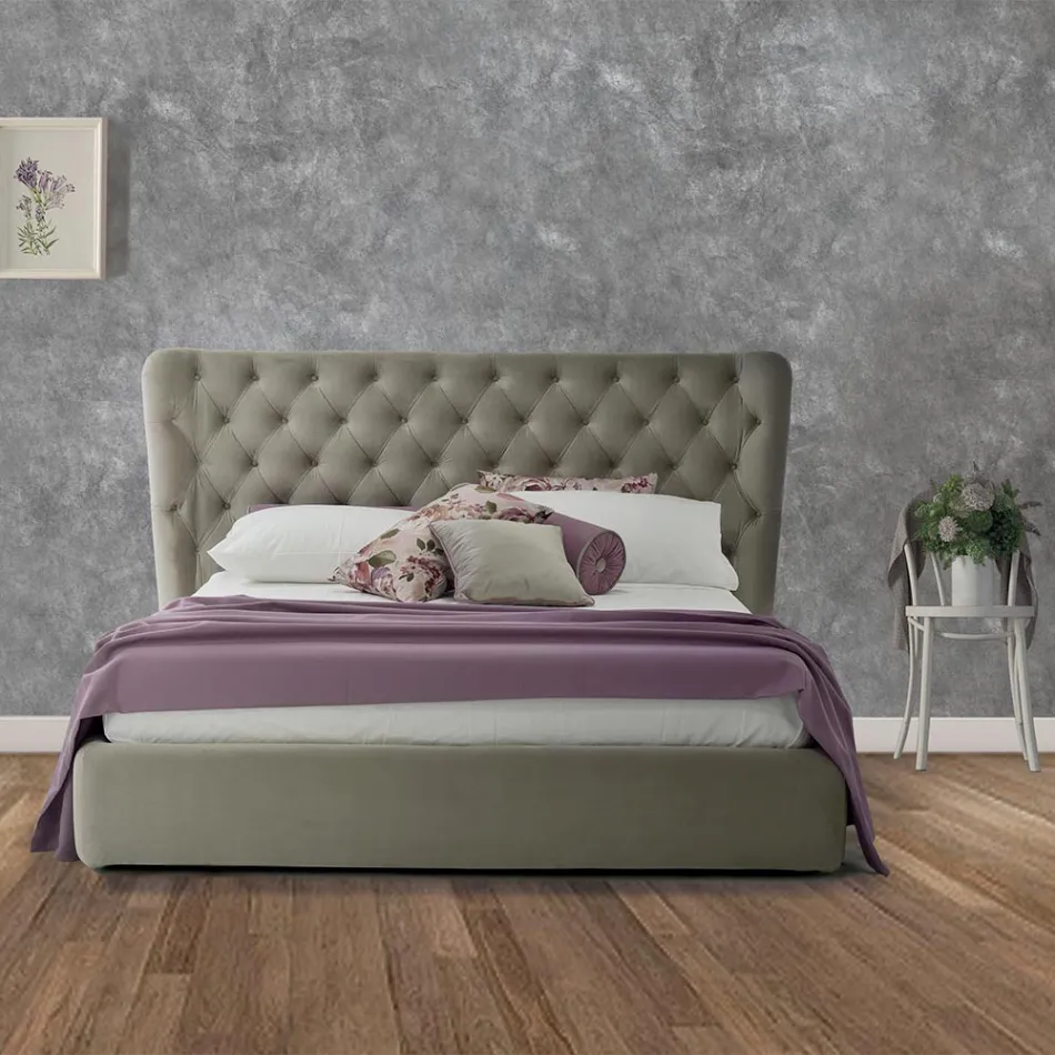 Cama de Casal Luxo com Box e Cabeceira Capitonnè Made in Italy - Papero Viadurini