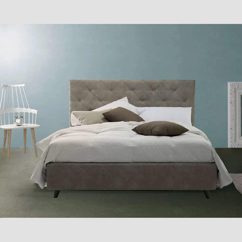 Cama de casal estofada luxuosa com caixa de armazenamento fabricada na Itália - rasgada Viadurini