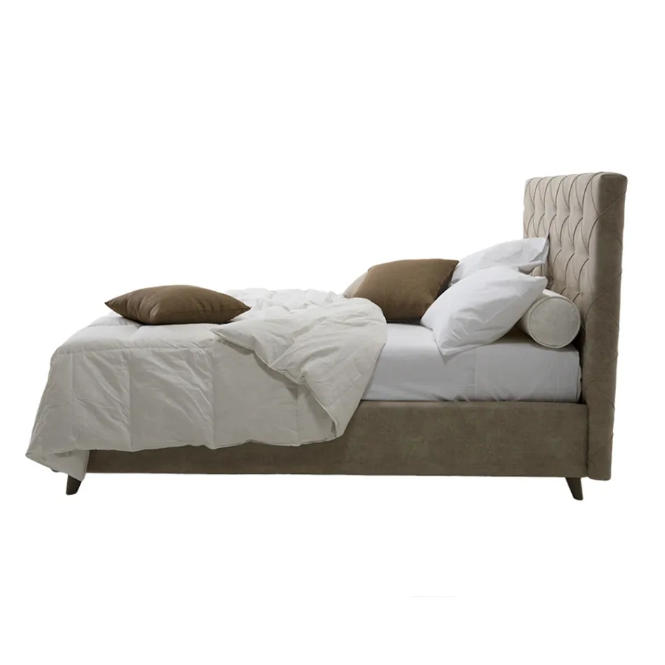 Cama de casal estofada luxuosa com caixa de armazenamento fabricada na Itália - rasgada Viadurini