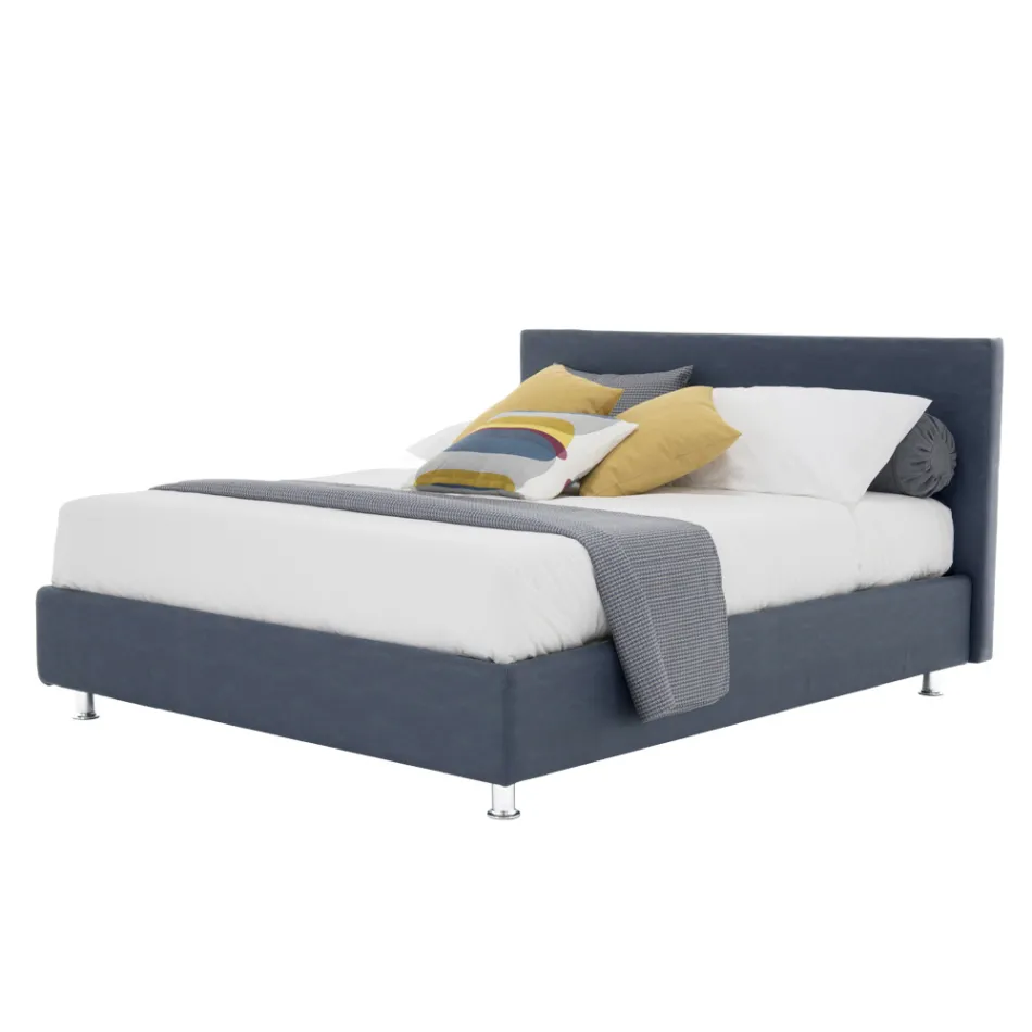 Cama de Casal Luxo em Couro Ecológico ou Tecido com Caixa Made in Italy – Nuvola Viadurini