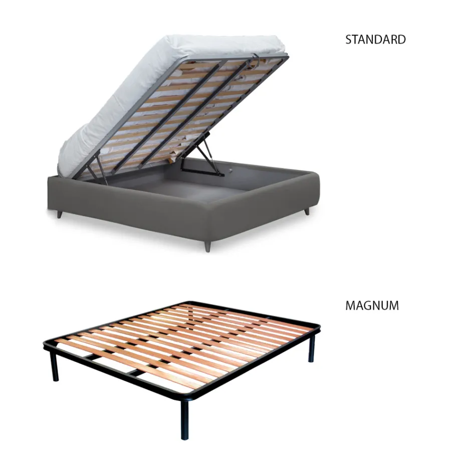 Cama de casal estofada com 2 mesas de cabeceira e colchão Made in Italy - Aaron Viadurini