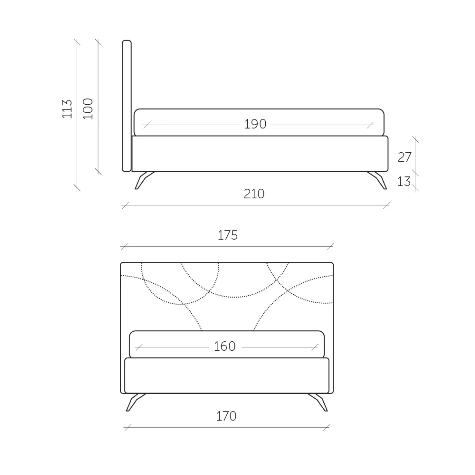 Cama de casal estofada com caixa de armazenamento fabricada na Itália - Girassol Viadurini