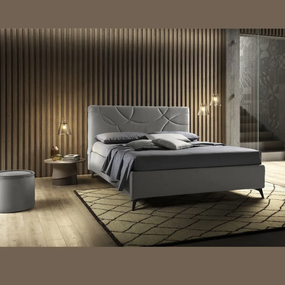 Cama de casal estofada com caixa de armazenamento fabricada na Itália - Girassol Viadurini