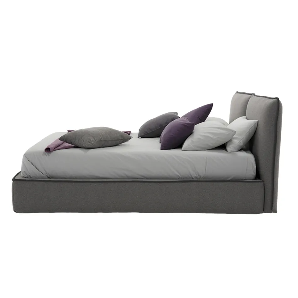 Cama de casal estofada com cômoda em couro ecológico ou tecido - Notre Dame Viadurini