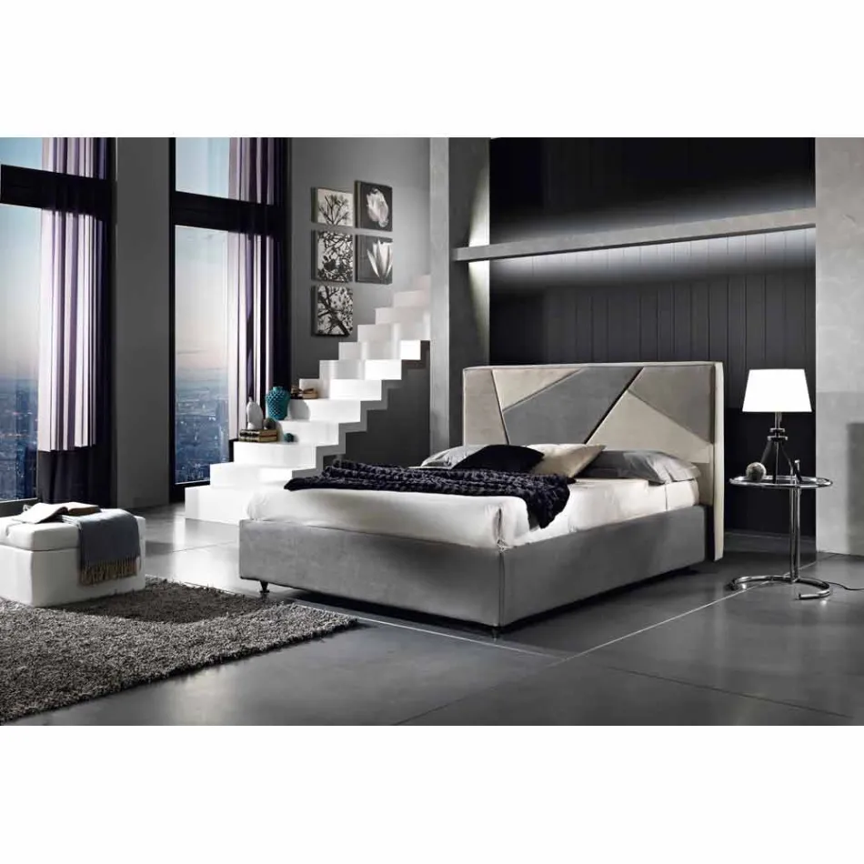 Cama de casal estofada com contêiner elevatório 160x190 / 200cm Mia Viadurini
