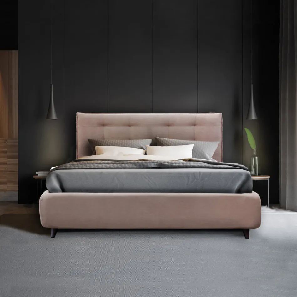 Cama de casal estofada com armazenamento opcional Made in Italy - Akira Viadurini