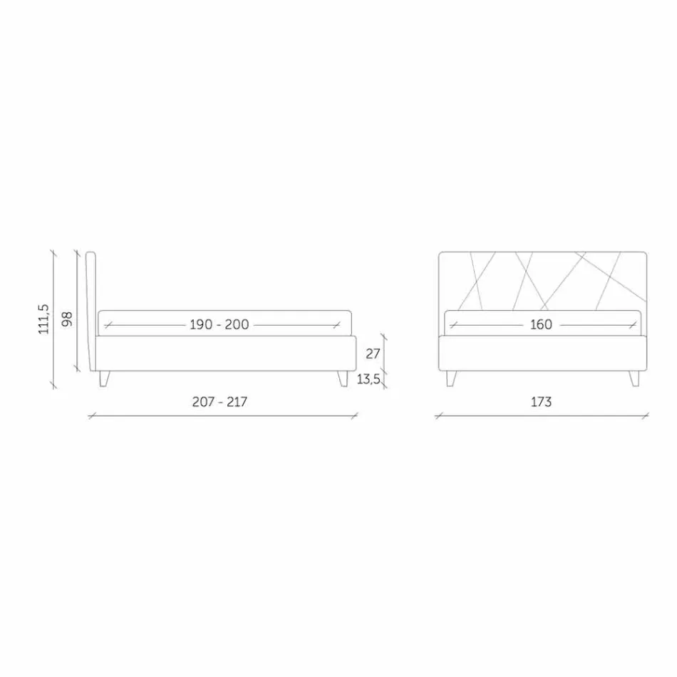 Cama de casal estofada com recipiente de tecido fabricado em Itália - seixo Viadurini