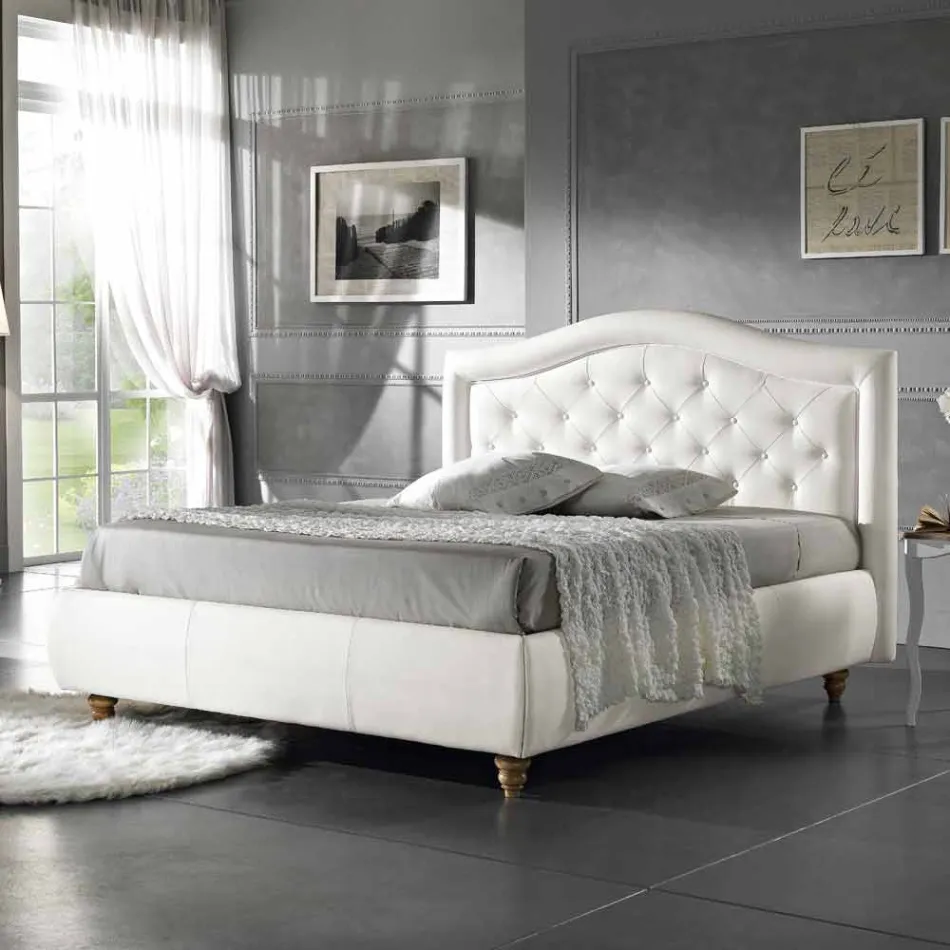 Cama de casal estofada em imitação de pele com caixa 160x190 / 200 cm Agly Viadurini