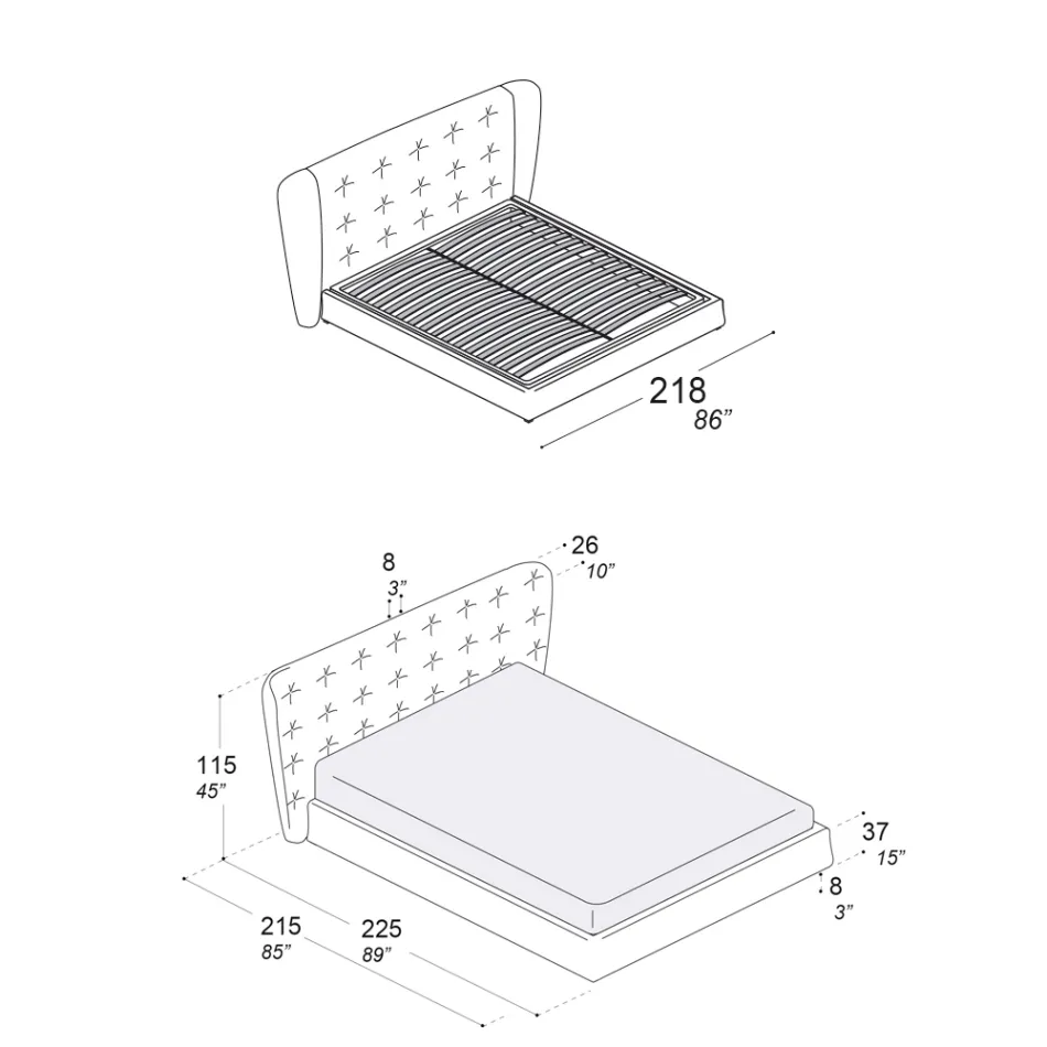 Cama de Casal Estofada em Espuma de Poliuretano Fabricada na Itália - Capriccio Viadurini