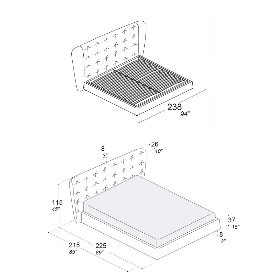Cama de Casal Estofada em Espuma de Poliuretano Fabricada na Itália - Capriccio Viadurini