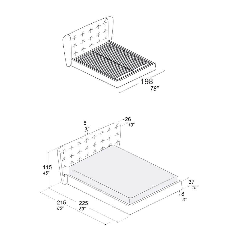 Cama de Casal Estofada em Espuma de Poliuretano Fabricada na Itália - Capriccio Viadurini