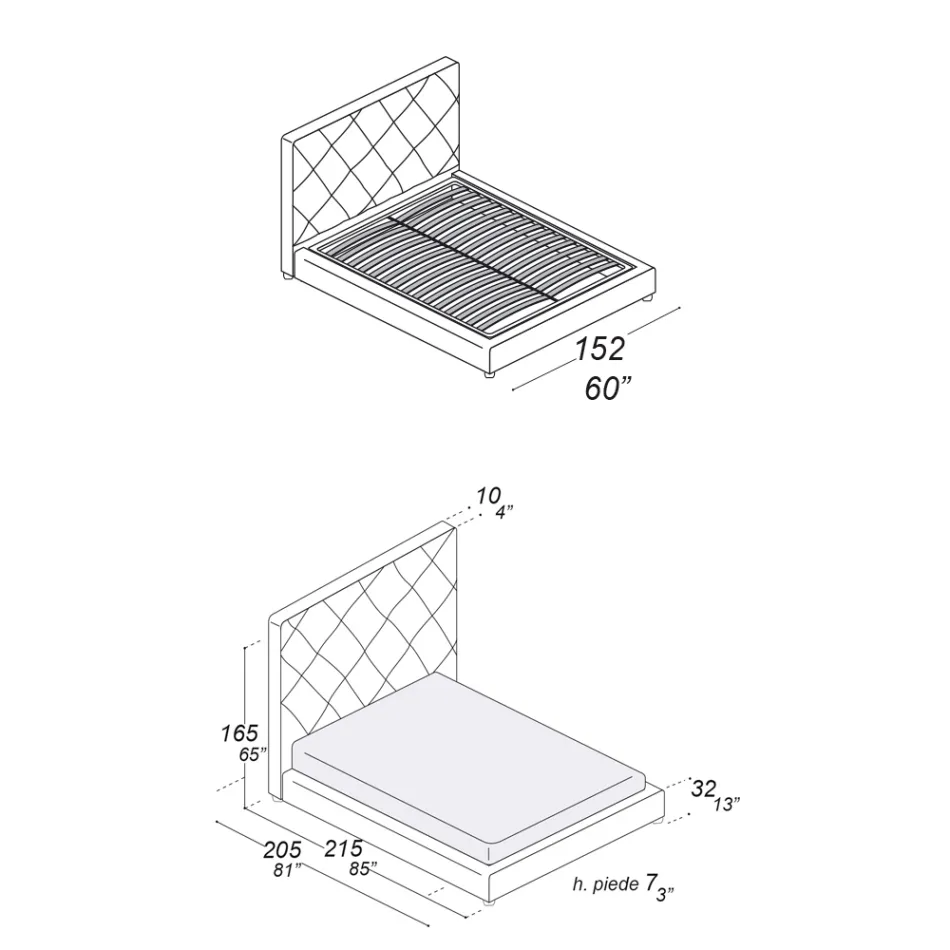 Cama de Casal Estofada Forrada em Tecido ou Couro - Celebre Viadurini