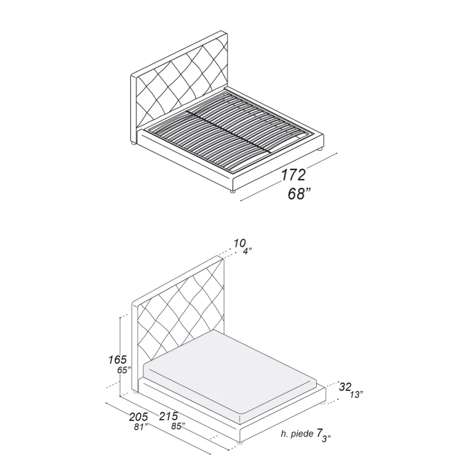 Cama de Casal Estofada Forrada em Tecido ou Couro - Celebre Viadurini